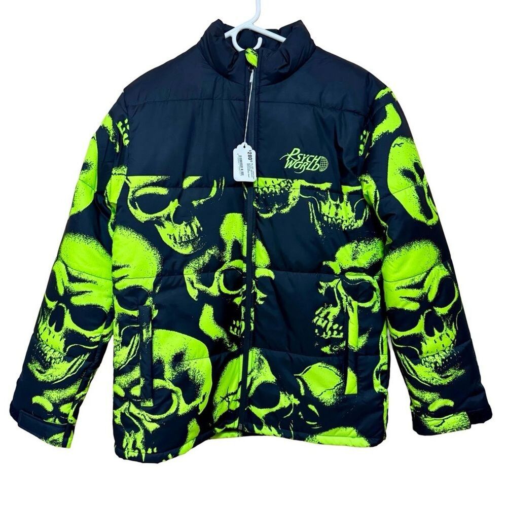 Psychworld Skull Puffer Jacket S Black Lime Green NWT GucciGhost